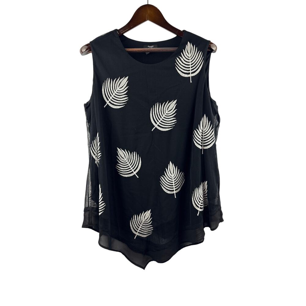 Women’s Alfani Size 2X Black Sleeveless Blouse w/ White Leaf Pattern